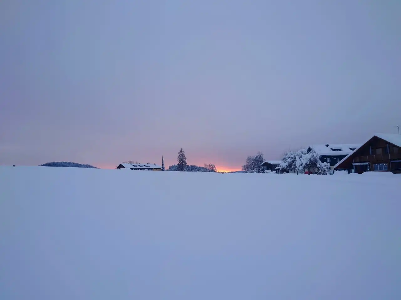 Snow covered rooftops in a German village